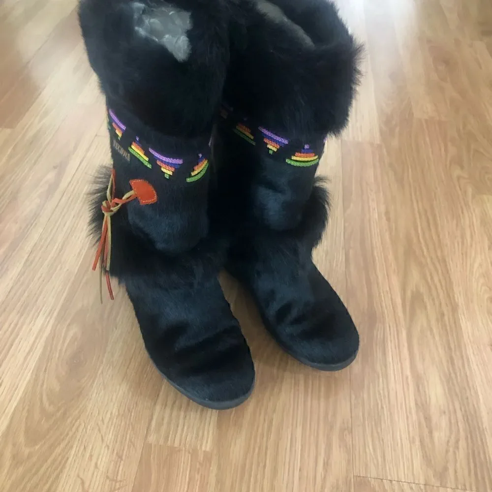 Tecnica Black Fur Colorful Ski Winter Sherpa Lined Boots